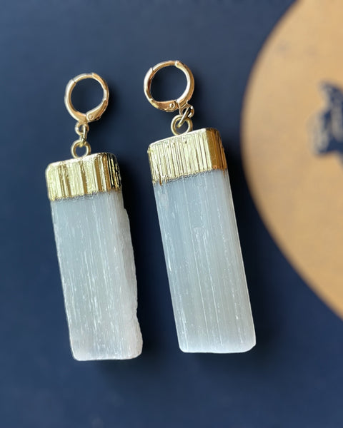 Selenite Ear Huggers