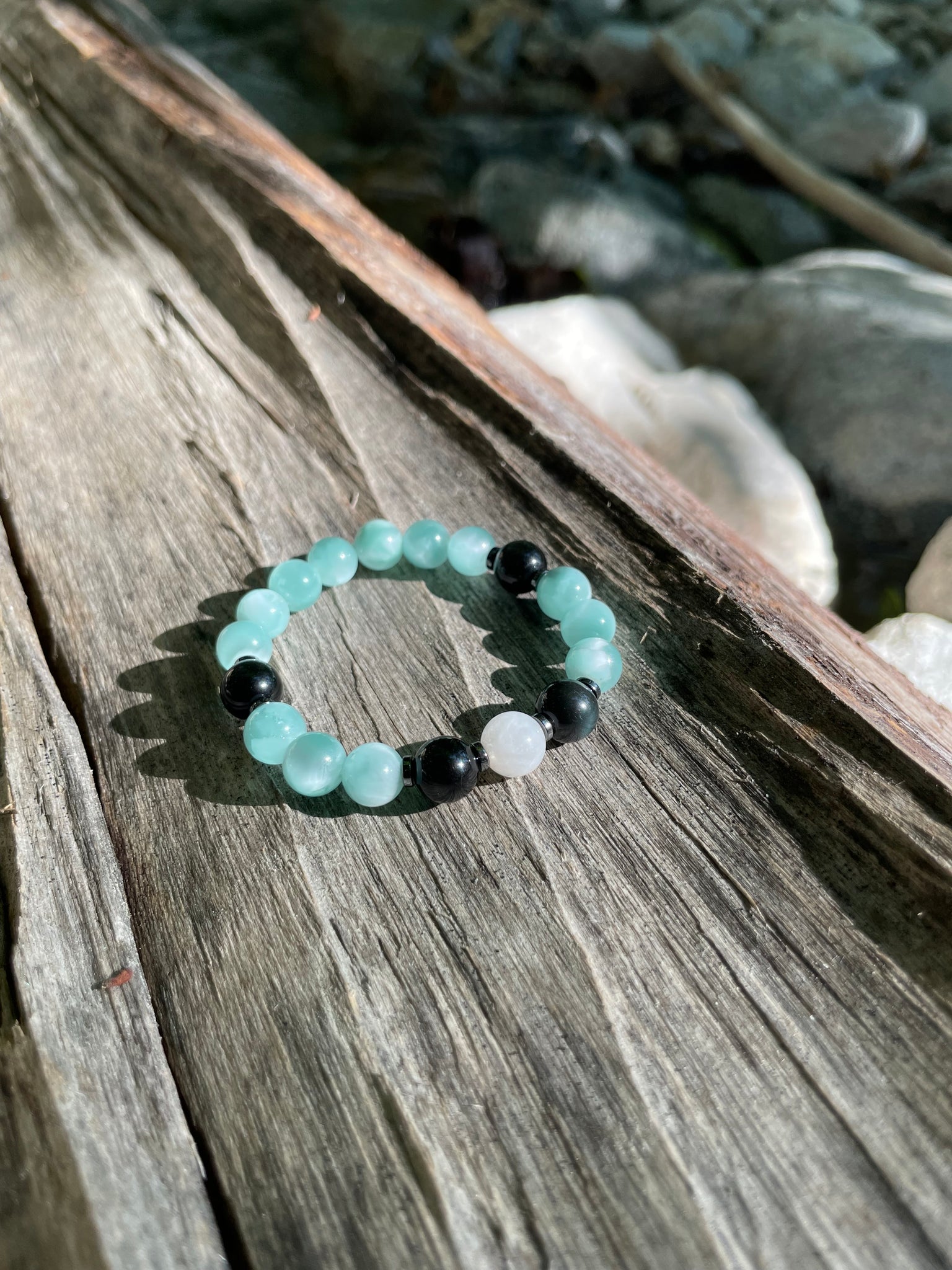 Green Moonstone | Rainbow Obsidian Bracelet