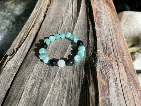 Green Moonstone | Rainbow Obsidian Bracelet